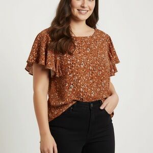 Floral Print‎ Ruffle Sleeve Top Size Small